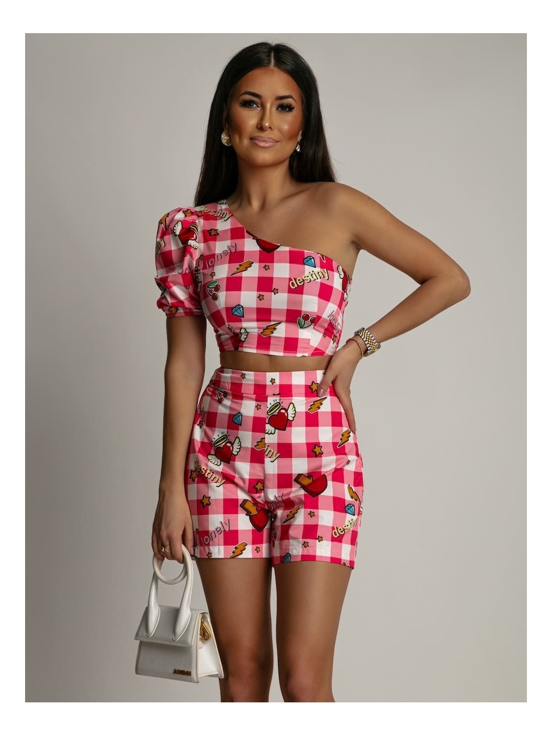 Women\'s checkered summer set, pink 01013 - Online store - Boutique